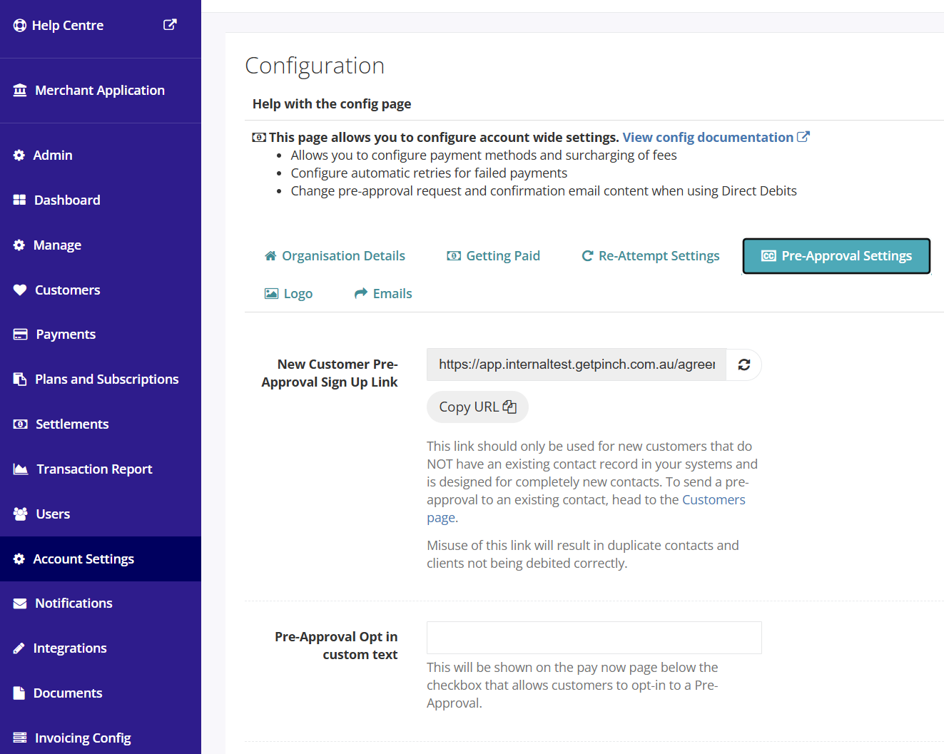 Pinch Pre-approval feature